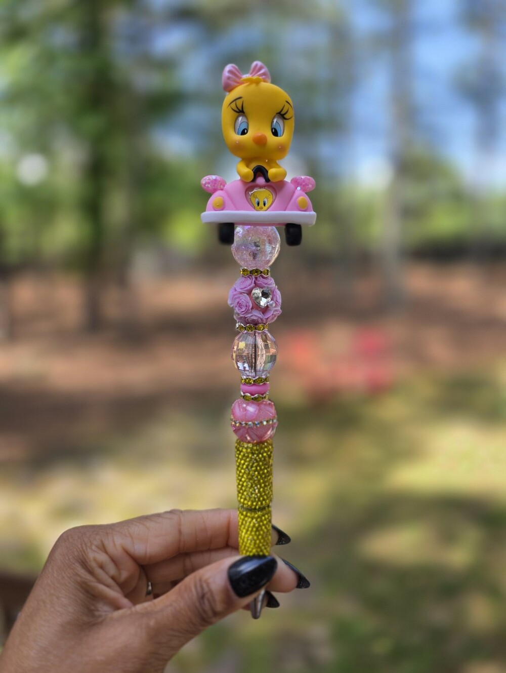 Custom Tweety Bird Beaded Pen Pink Car Looney Tunes Rhinestone Sparkle